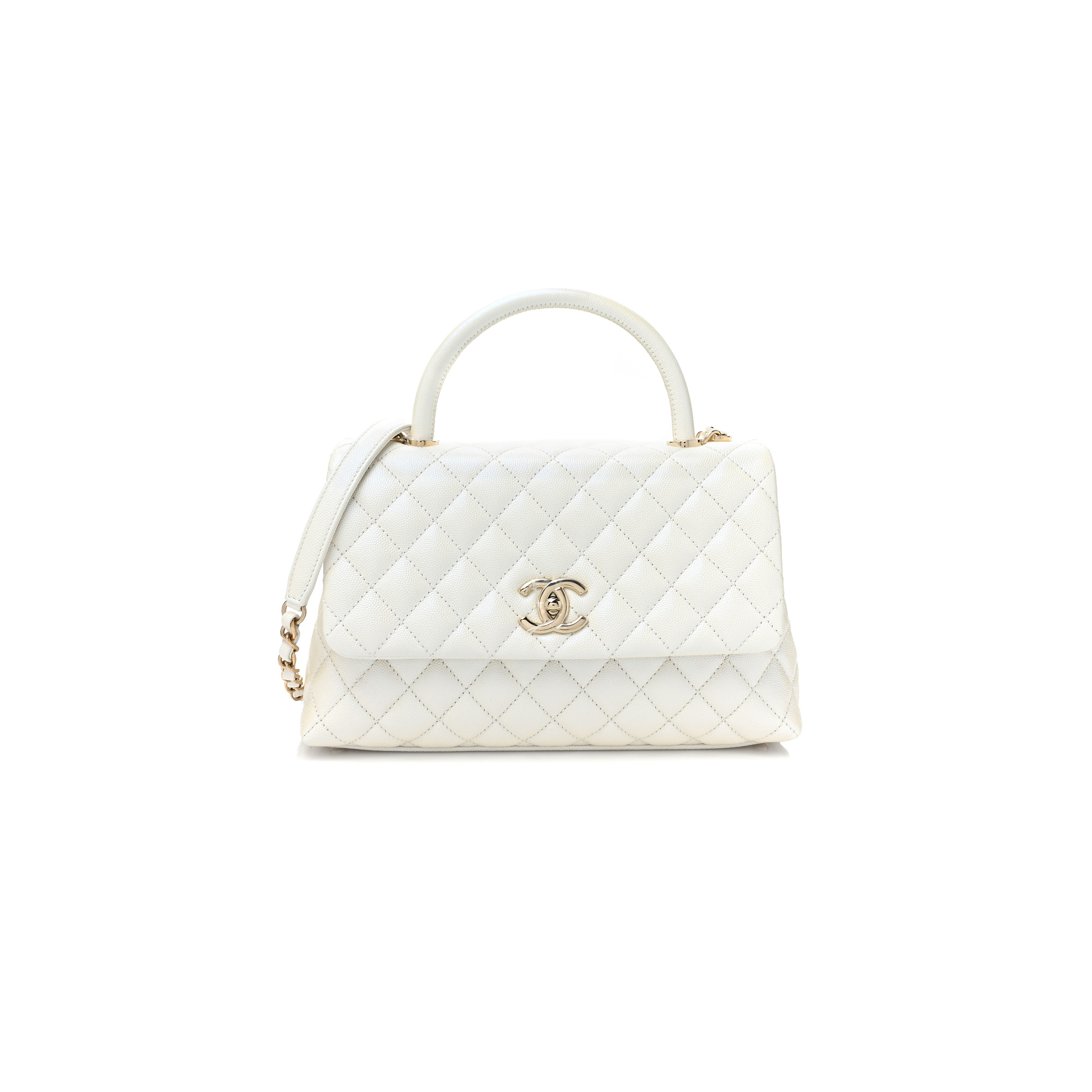 Ch*el iridescent caviar quilted medium coco handle flap white (29*18*12cm)